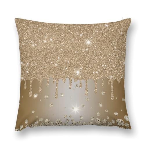 Champagne Gold Throw Pillow Cover Glitter Diamond Sparkle Shimmer Bling Sparkly Couch Pillowcases Luxury Colorful Shiny Modern (No Glitter) Sofa Pillows Cushion Case for Bed Chair 18x18inch - color: Diamondblack-1