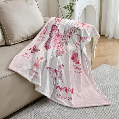 Christian Gifts for Women Faith God Says I Am Butterfly Blanket 50"x60" - color: God Says - Butterfly 02, size: 50"x60"