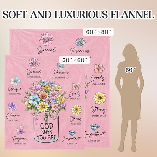 Christian Birthday Gifts for Women, Christian Religious Blanket with Flower - color: Pink, size: 80"x60"
