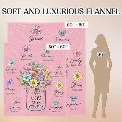 Christian Birthday Gifts for Women, Christian Religious Blanket with Flower - color: Pink, size: 80"x60"