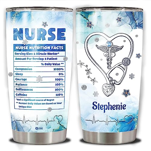 WAZONE Personalized Nutrition Facts Nurse Stainless Steel Tumbler 20 30oz Heartbeat Stethoscope Jewelry Insulated Travel Mug Medical Healthcare Graduation Gift For Nursing Women - color: Nurse