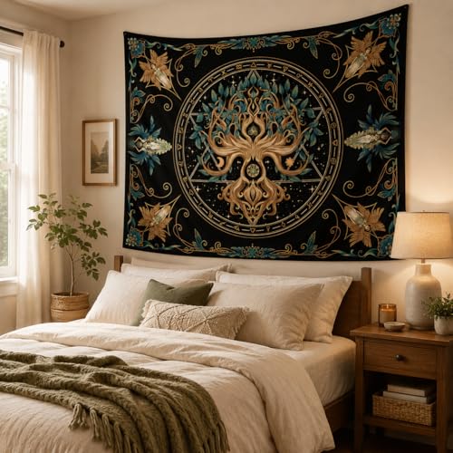 Tree of Life Tapestry, Boho Celestial Wall Decor, 39.37x29.92 in - color: Black, size: 39.4"L x 29.9"W