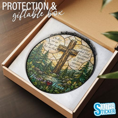 Custom Christian Religious Wedding Stained Glass Suncatcher Personalized Couple Names Wedding Cross Window Hanging Ornament, Family Home Décor, Valentines, Christmas Sympathy Sun Catcher Gifts