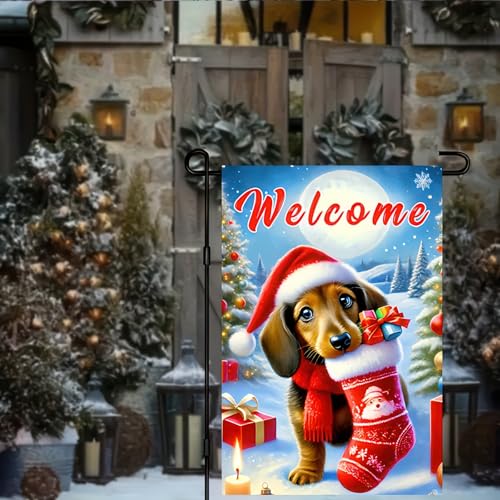 BlissYard Christmas Dachshund Dog Garden Flag 12x18 Inch Polyester - color: Dachshund Dog