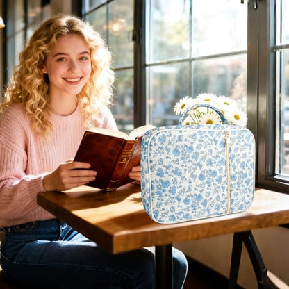 Zkptops Bible Cover Case for Women Girls Large Bible Bag Blue Cotton Quilted Floral Bible Carrying Case with Zipper Pocket and Handle Carrying Book Cover for Christian Study Supplies Christian Gift - color: Fj Blue