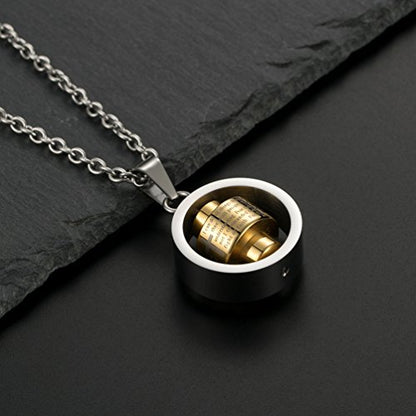 Stainless Steel Bible Verse Christian Lord's Prayer Cross Spinner Charm Pendant Necklace for Men - color: Gold