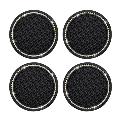 Dickno 4 PCS Bling Car Cup Coaster, 2.75 Inch Crystal Rhinestone Auto Cup Holder Insert Coaster, Anti-Slip Durable Car Drink Cup Mat, Universal Vehicle Interior Decor Accessories (Black & AB) - color: Black+ab, size: 4 PCS