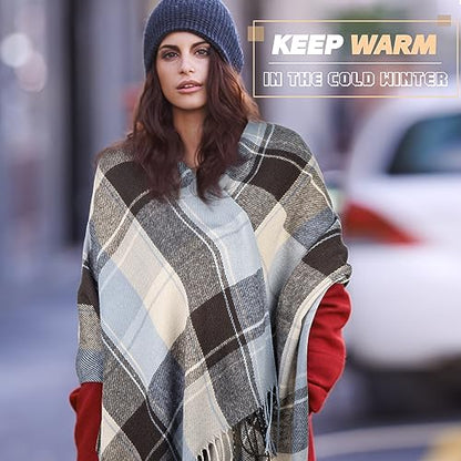 Loritta Winter Scarf for Women, Long Plaid Shawl Wraps Scarves Gifts - color: T-khaki Blue Lattice