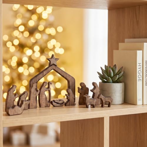 FESTGLOX Wooden Nativity Set Indoor, 13Pcs Small Christmas Nativity Scene - color: Nativity-13 Pieces