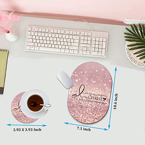 Personality Mouse Pad with Coaster Set, Bible Verse Pink Philippians 4-13 Fashion Design Mouse Pad Non-Slip Rubber Gaming Mouse pad Computer Laptop - color: Bible Verse Pink Philippians 4 -13