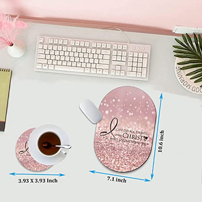 Personality Mouse Pad with Coaster Set, Bible Verse Pink Philippians 4-13 Fashion Design Mouse Pad Non-Slip Rubber Gaming Mouse pad Computer Laptop - color: Bible Verse Pink Philippians 4 -13