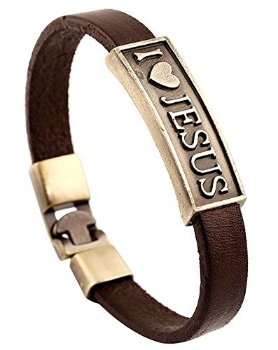 Men Punk Alloy Leather Bracelet Cross Bracelet Bangle Wristband - color: Jesus
