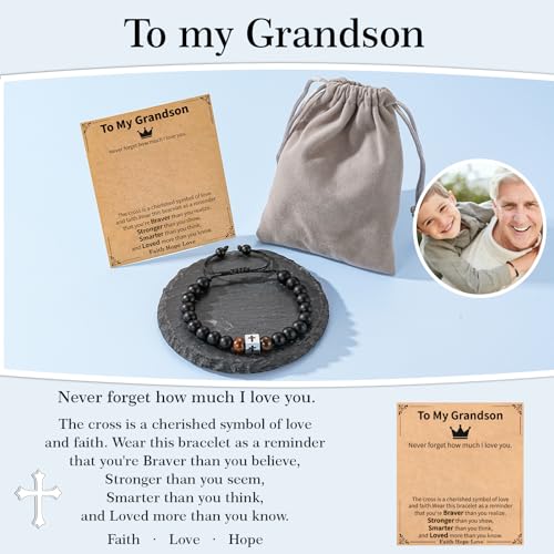 Cross Bracelet Beads Christian Bracelet for Boys Birthday Religion Gifts - style: Grandson