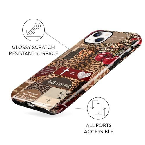 for iPhone 15 6.1'' Brown Cheetah Christian Phone Case - color: Red Cherry Leopard Collage, size: iPhone 15
