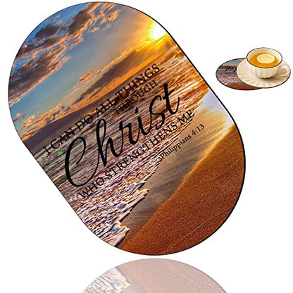 Beach Bible Verse Philippians 4-13 Mouse Pad and Coaster Combination, Washable Fabric Mouse Pad for Office Laptop, Non-Slip Rubber Base Mouse Pads for Wireless Mouse, Computer Mouse Pads for Desk - color: Beach Quoting Bible Verse Philippians 4-13