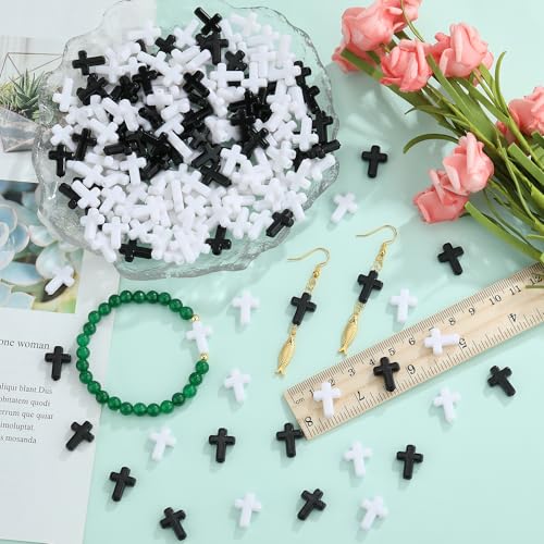 Ornaland Mini Cross Beads, Easter Crucifix for Rosary Making Bulk, 300 Pcs - color: Black