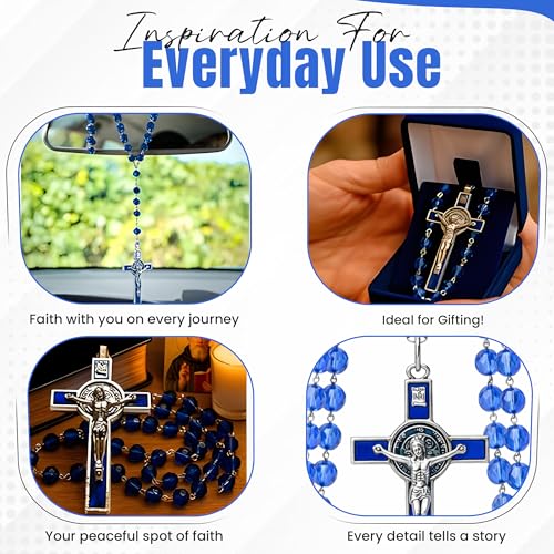 SANCTUM VERITAS Catholic Rosary Necklace | Large Bead Italian Rosary, Christian Prayer Beads for Car Mirror Decor, First Communion Religious Gift for Men and Women, Catholic Keepsake(Blue Crystal) - style: Blue Crystal