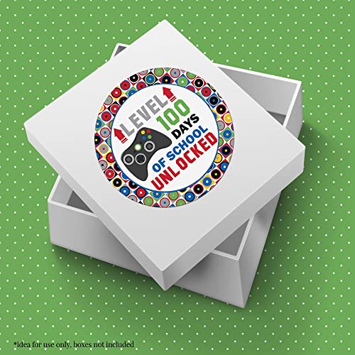 Level Up Gamer Boy Themed 100th Day of School Stickers, 40 2" Circle Stickers by Amanda Creation, Great for Teachers to Give Students to Celebrate 100 Days of Learning - style: Gamer Boy