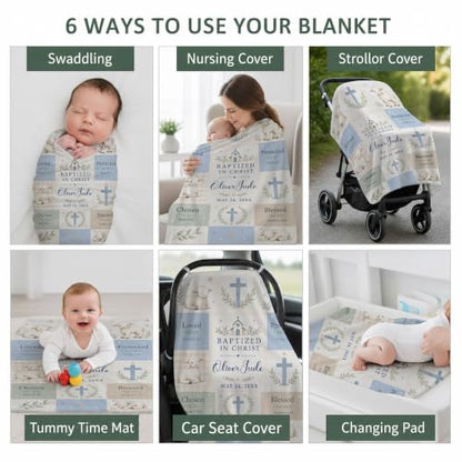 Personalized Baptized in Christ Lamb Baby Blanket, Custom Baptism Blanket - color: White #3