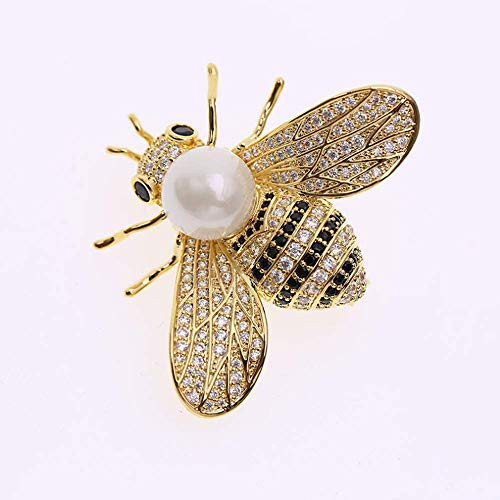 Honey Bee Brooches Crystal Insect Themed Bee Brooch Animal Fashion Shell Pearl Brooch Pin Gold Tone - color: white pearl