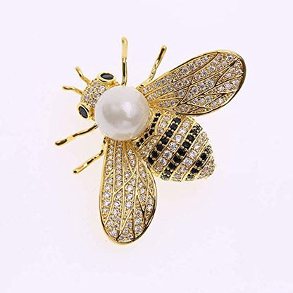 Honey Bee Brooches Crystal Insect Themed Bee Brooch Animal Fashion Shell Pearl Brooch Pin Gold Tone - color: white pearl