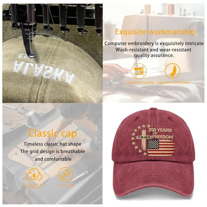 US 250 Years Freedoms 1776-2026 250th Birthday Embroidered Hats Garde Cap for Him - color: Us 250 Years Freedoms 1776-2026 250th Birthdaywine Red2