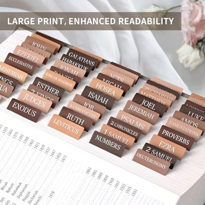 Taja Bible Tabs, 75 Large Print Index Tabs for Women & Men - color: D-bed of Oak