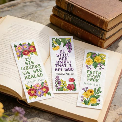 ORIGACH 6 Set Floral & Inspirational Verse Cross Stitch Bookmark Kit - style: Flower & Inspirational Verse