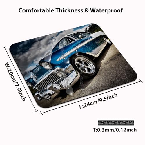 Vintage Classic Car Mouse Pad, Blue American Oldtimer Automobile Desk Mat - color: Iron Blue
