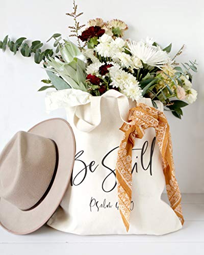 The Cotton & Canvas Co. Beach, Grocery, Farmers Market, Shopping and Travel Reusable Shoulder Tote and Handbag … - style: Be Still, Psalm 46:10