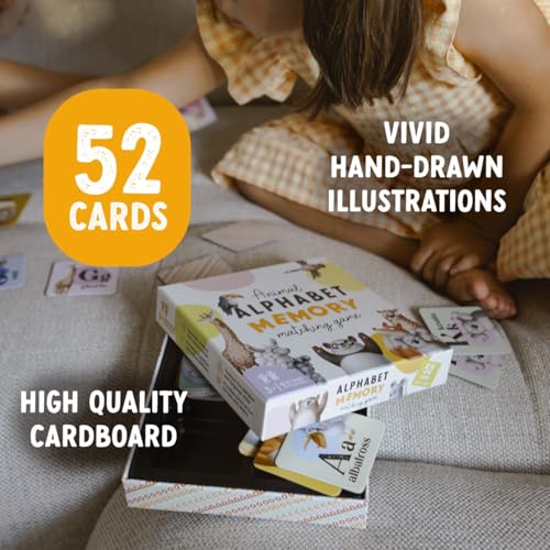 Alphabet Animals Matching Cards for Kids – 52 Durable Memory Cards for Toddlers & Preschoolers, Ages 3+, Fun Educational Game to Improve Focus & Early Learning
