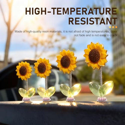 10 PCS Sunflower Car Dashboard Decorations, Cute Bobble Head Sunflowers, Funny Paste Shaking Sunflower Ornaments for Rearview Mirror, Universal for Car Interior Home Office Desk (Yellow)