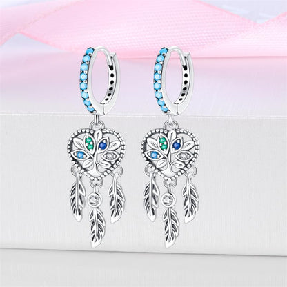 925 Sterling Silver Cute Animal Unique Huggie Hoop Earrings for Women - color: Tree of Life Dreamcatcher