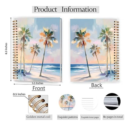 Coastal Beach Palm Tree Notebook, Tropical Ocean Beachy Journal, Beach Lovers Gifts for Women, Coastal Ocean Palm Tree Spiral Notebook Journal 5.5x8.3 - color: Color 08