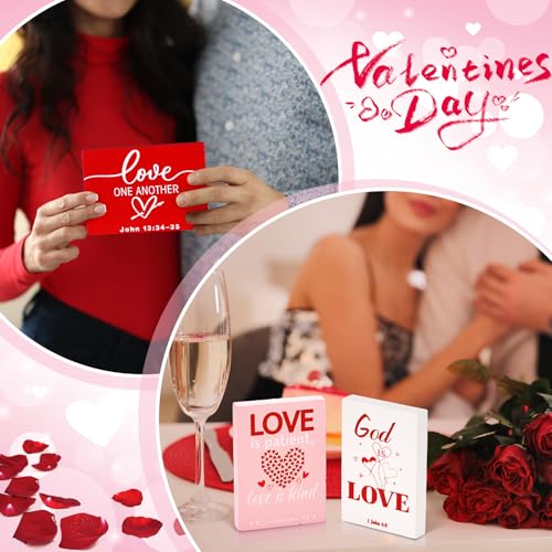 Yousoontic 9 Pcs Christian Valentine's Day Decor Bible Verse Religious Jesus Table Decorations Wood Block Sign Rustic Valentines Love Tiered Tray Decor for Church Home Shelf Table Top(Classic)
