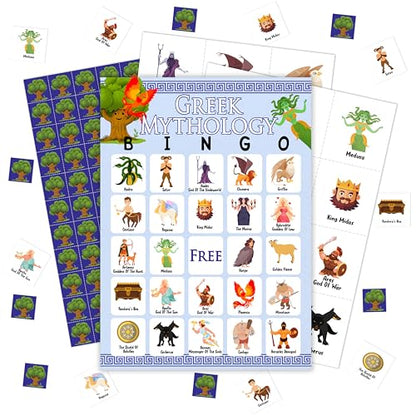 Greek Mythology Bingo Games, Ancient History Travel Trip Bingo Cards, Greek Theme Party Game for Adults Family, Christmas Party Activities, 24 Bingo Sets, A005 - color: Greek Mythology