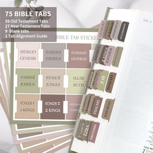 Taja Bible Tabs, 75 Large Print Index Tabs for Women & Men - color: J-earth Tone