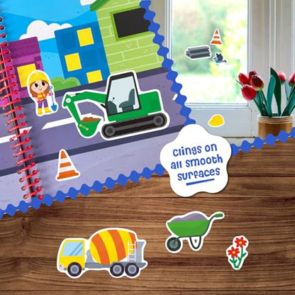 Stick4Ever Jelly Sticker Book® - for Kids - Waterproof, Easy to Clean Reusable Sticker Book for Toddlers- Reusable Road Trip Activities for Kids - Stocking Stuffers for Toddlers (Construction) - style: Construction