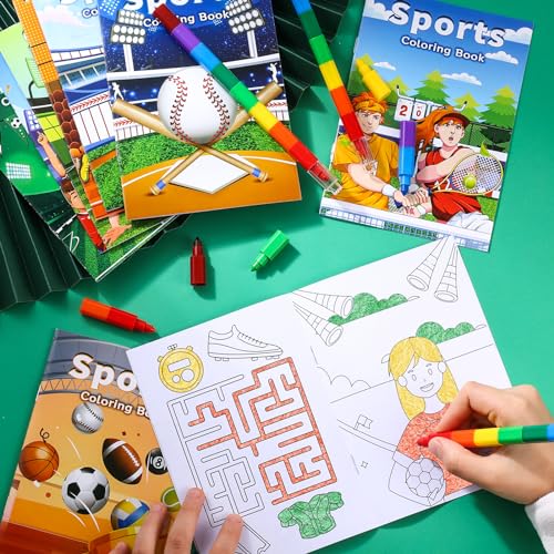 BenLouis 24 Sports Mini Coloring Books with 24 Crayons for Kids Bulk - style: Sports