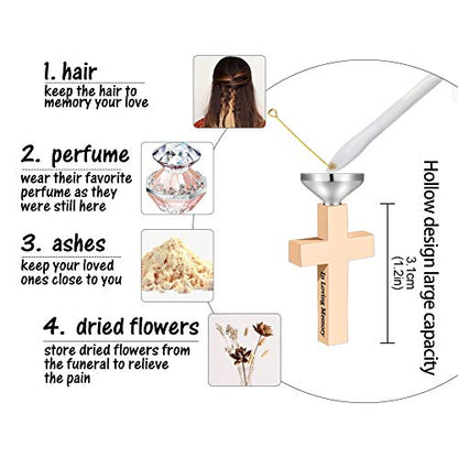 Cremation Cross Necklace for Ashes Stainless Steel Cross Urn Necklace Ashes Holder Memorial Jewelry-In Loving Memory - color: Rose-Gold, style: Non-customize