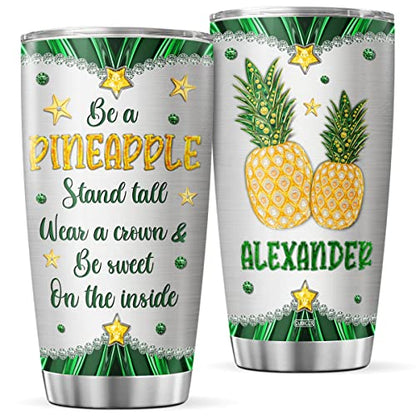 Personalized Coffee Tumbler Pineapple Jewelry Style Travel Mug With Lid Custom Name Birthday Gifts For Women Friends Girls Insulated Cup Cold Steel Tumblers Inspirational Quotes - color: Pineapple Name