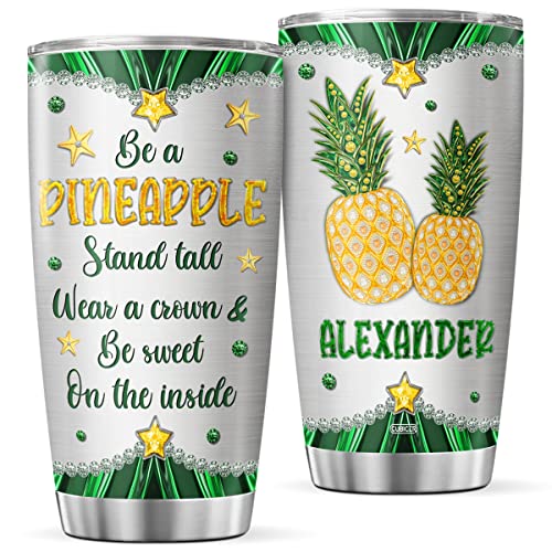 Personalized Coffee Tumbler Pineapple Jewelry Style Travel Mug With Lid Custom Name Birthday Gifts For Women Friends Girls Insulated Cup Cold Steel Tumblers Inspirational Quotes - color: Pineapple Name