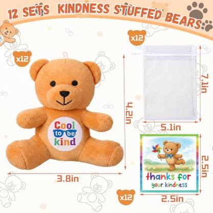 Silipull 12 Pcs Be Kind Stuffed Bears for Students 4" Kindness Plushies - style: Be Kind