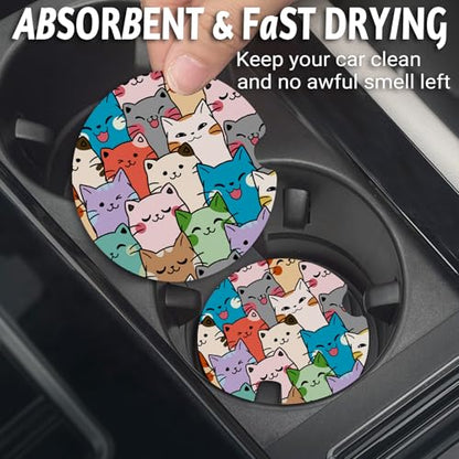 Yonlevres Car Coasters for Cup Holders, 2 Pack, Cat - color: Cat