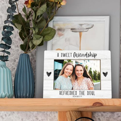 Christian Friendship Gifts for Women Picture Frame, Gifts for Christian Women Friends, a Sweet Friendship Refreshes the Soul Bible Verse Photo Frame 4x6 Horizontal Photo for Tabletop Display