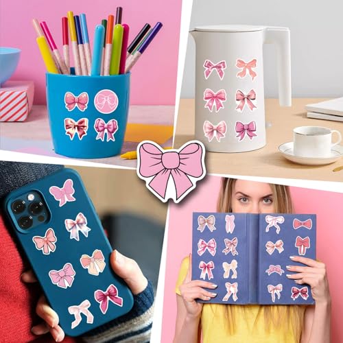 110pcs Pink Bow Sticker Pack.Cute Aesthetic Waterproof Decals for Water Bottles Notebook Laptop Scrapbook,Coquette Stickers for Girls Womens Adults Gifts - color: 110 - Pink Bows