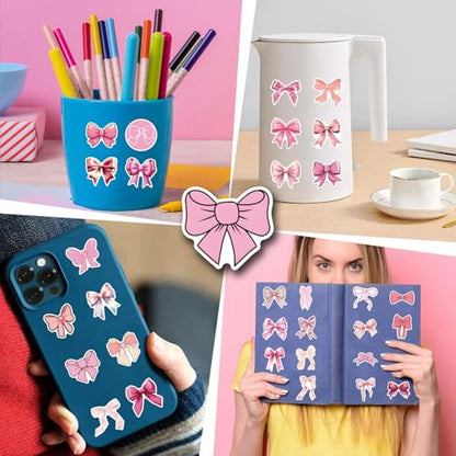 110pcs Pink Bow Sticker Pack.Cute Aesthetic Waterproof Decals for Water Bottles Notebook Laptop Scrapbook,Coquette Stickers for Girls Womens Adults Gifts - color: 110 - Pink Bows