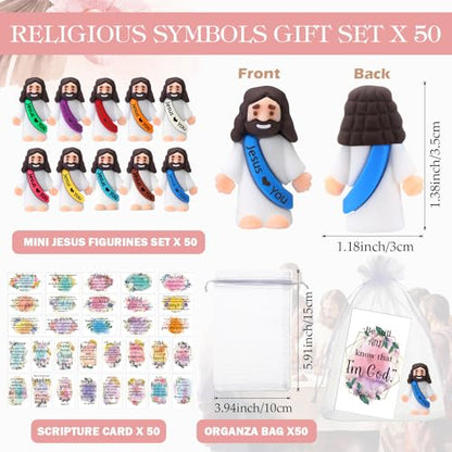 Bememo 50 Sets Christian Gifts Bulk Bible Verse Cards Include Little Jesus Figures Prayer Cards and Organza Bags for Religious Party Favors Sunday Baptism Gifts(Fresh Style,Bright) - color: Bright, style: Fresh Style
