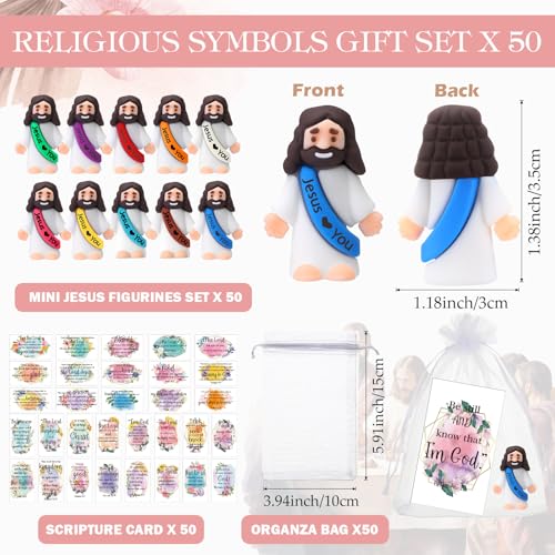 Bememo 50 Sets Christian Gifts Bulk Bible Verse Cards Include Little Jesus Figures Prayer Cards and Organza Bags for Religious Party Favors Sunday Baptism Gifts(Fresh Style,Bright) - color: Bright, style: Fresh Style