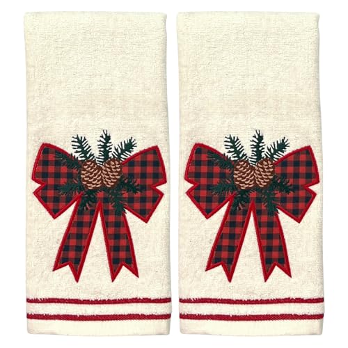 Christmas White Guest Hand Bathroom Towels, Winter Farmhouse Bow, 16x26" - color: Holiday Bow